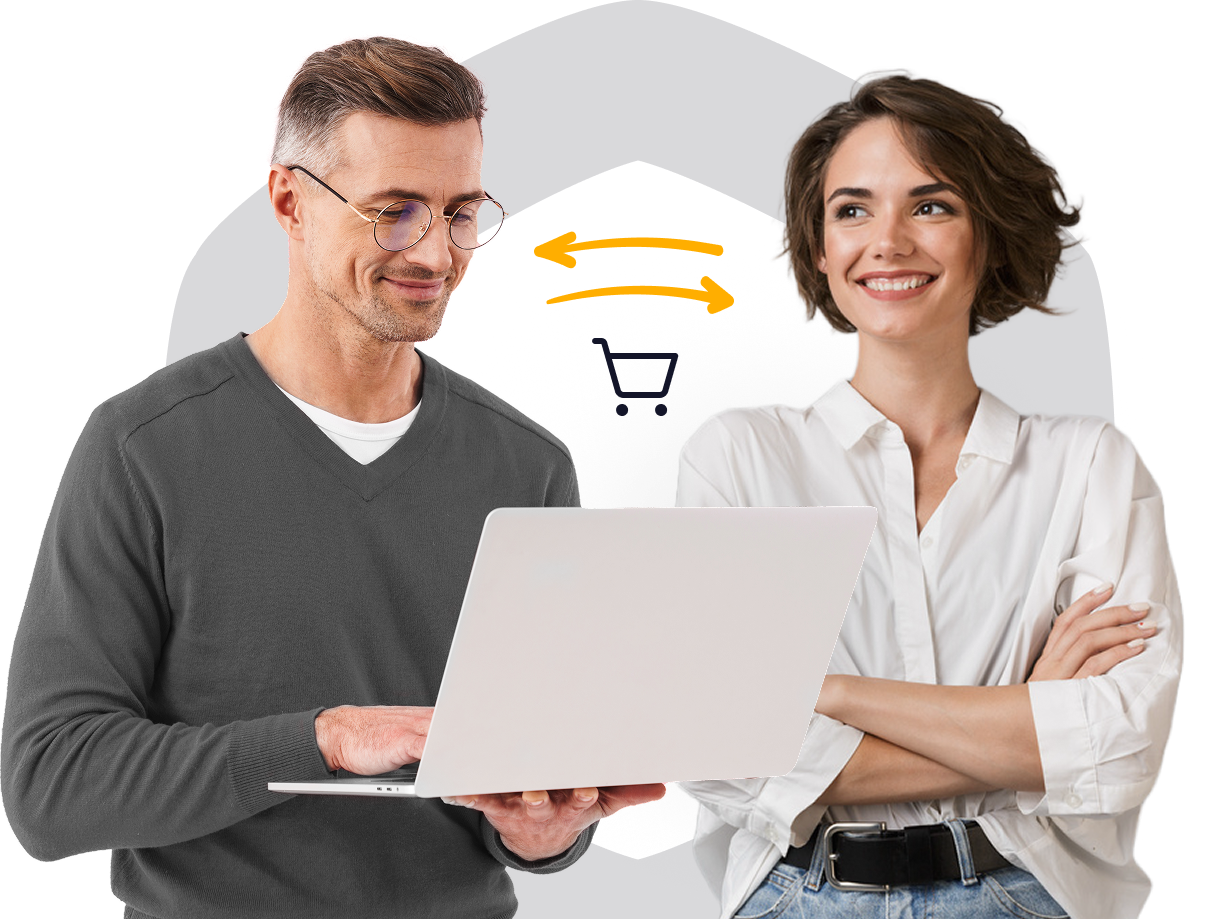 Two professionals collaborating on a laptop